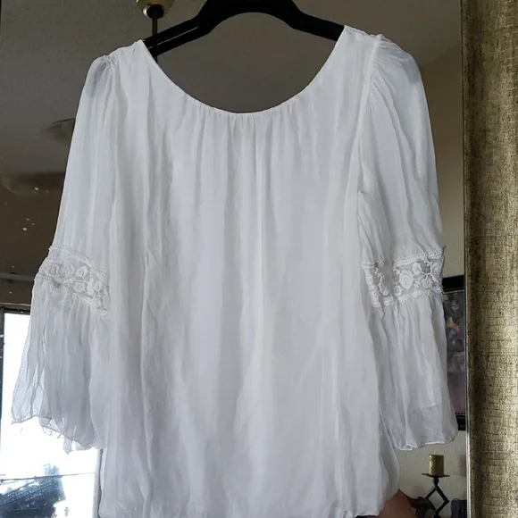 Bellambra White Ruffled 3/4 Sleeve Blouse,made ITALY - Picture 6 of 7